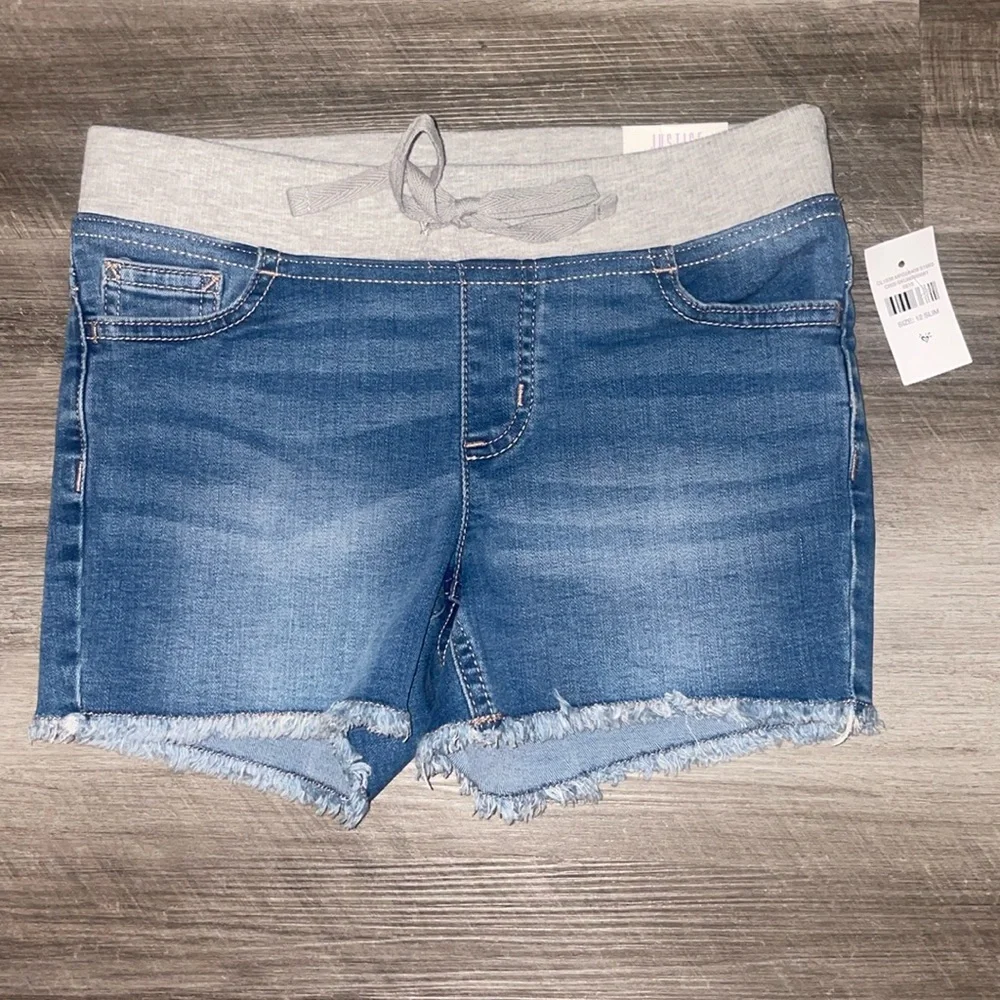 NEW Justice 12 slim shorts Jean denim elastic waist girls nwt